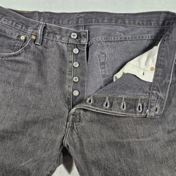 Levi's 501XX Jeans Mens 38X28.5 Black Denim Button Fly Straight Cotton Grunge - Picture 4 of 16